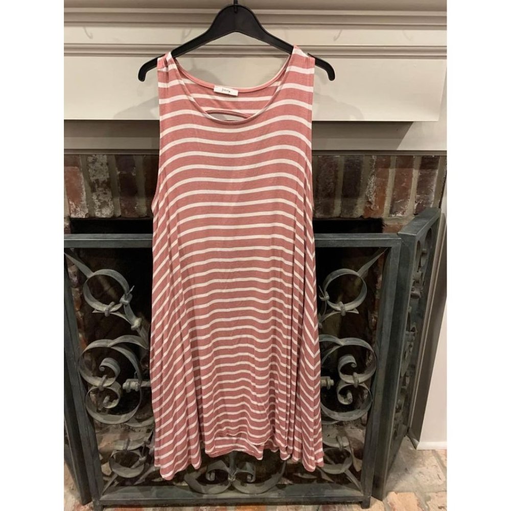 Jodifl summer sheath dress, keyhole back, pink and white stripes small (bin V)